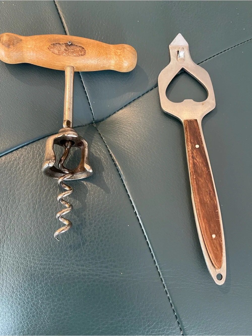 Vintage bar, tools, including corkscrew, and bottle openers
